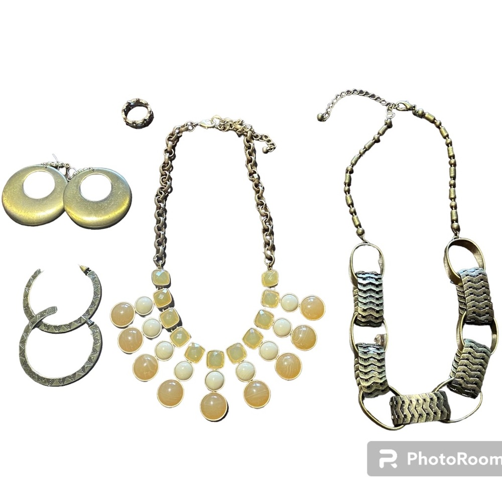 7 Pieces Costume Jewelry Gold Bronze Tribal Dressy Necklaces Earrings Ring